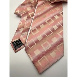 Angelino Pink Geometric Squares Silk Men's Tie Handmade